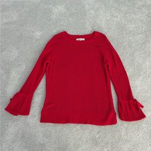 LOFT Red Flared Sleeve w/tie Sweater, size L.